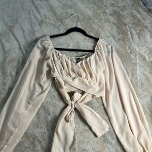 Elegant Cream Tie-Front Blouse
